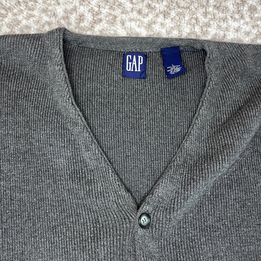 Y2K Gap Mens Large Gray Cotton Ribbed Knit Button Front Sweater Vest Chandler - Picture 6 of 10